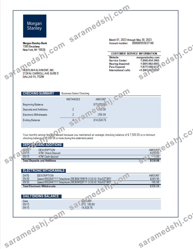 Morgan Stanley Bank organization account statement Word and PDF template